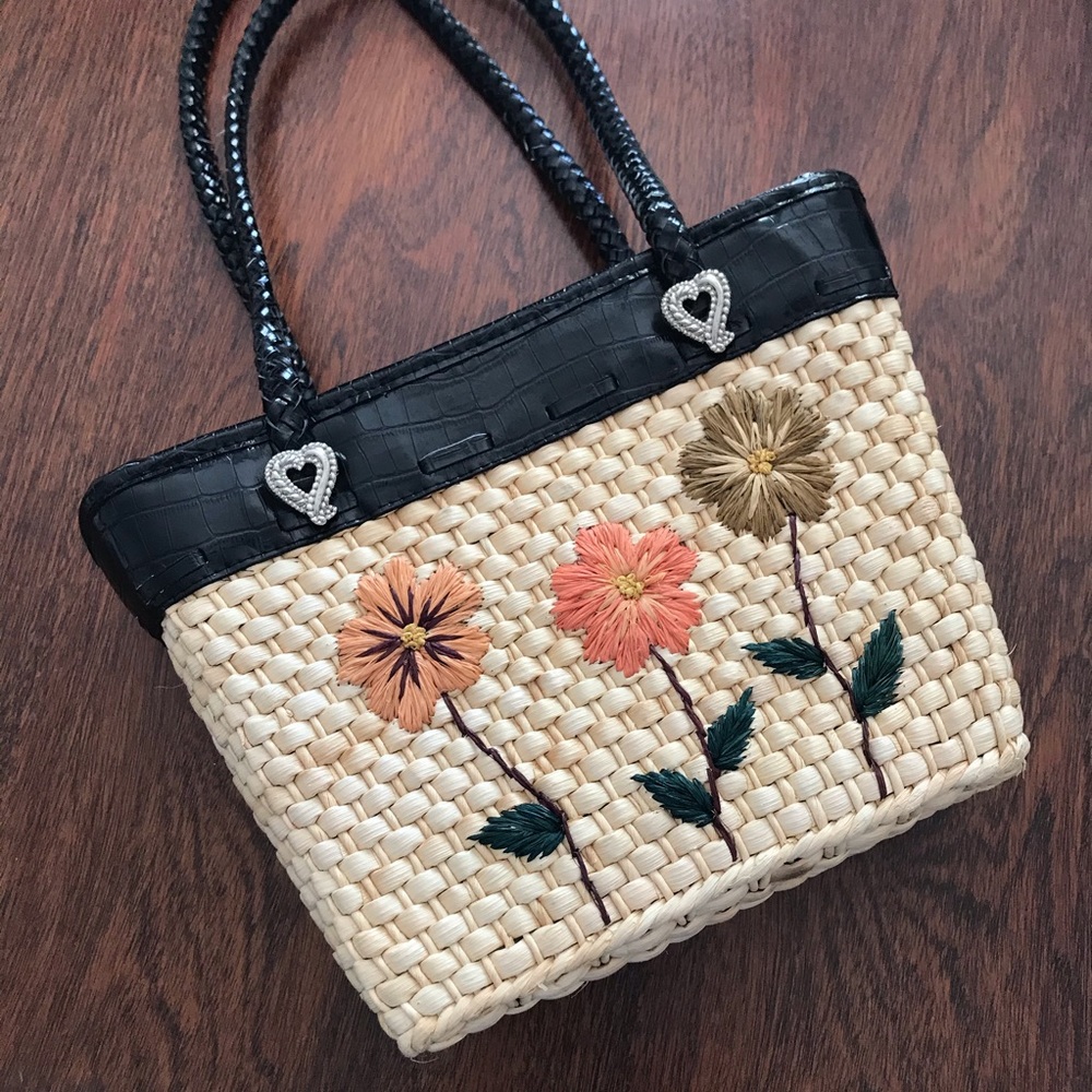 Straw Floral Shoulder Tote